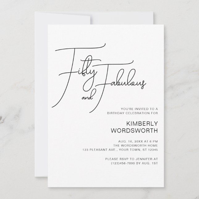 Modern Script Fifty and Fabulous 50th Birthday Inbjudningar (Framsida)