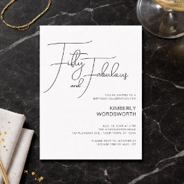 Modern Script Fifty and Fabulous 50th Birthday Inbjudningar