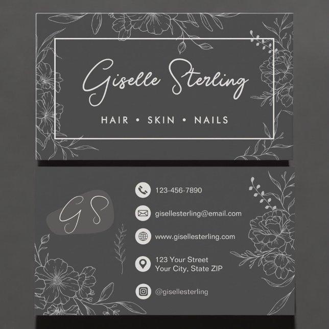 Modern Script Floral Line Art Professional Visitkort (Skapare uppladdad)