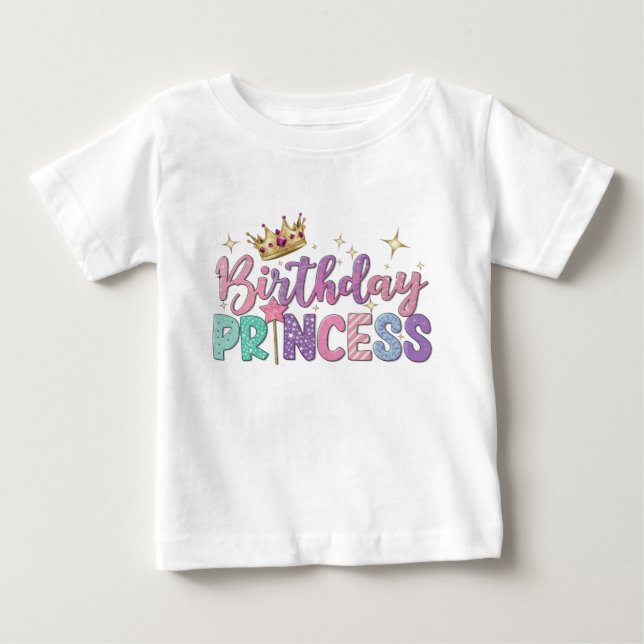 Modern Script Födelsedagsprinsessa Baby T Shirt (Framsida)