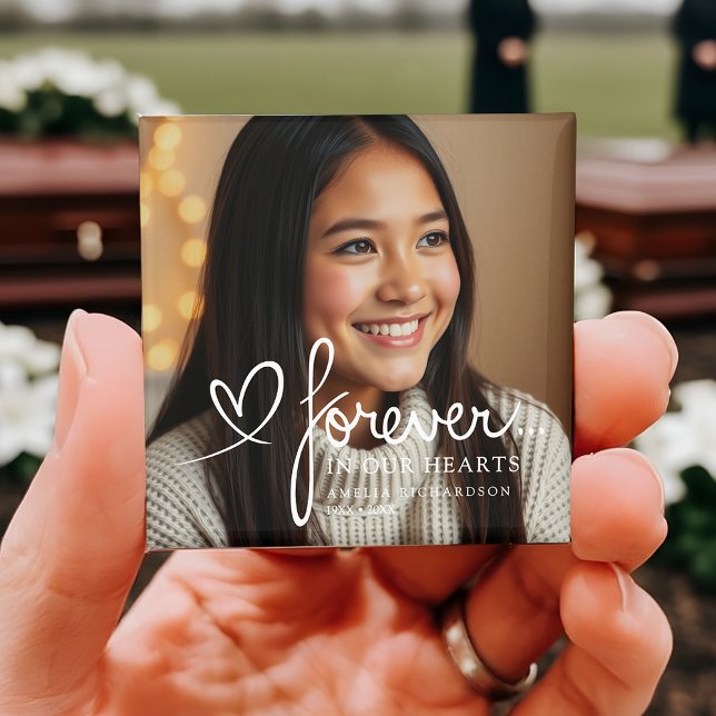 Modern Script Forever In Our Hearts Photo Memorial Magnet (Skapare uppladdad)
