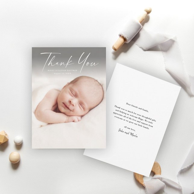 Modern Script Foto Baby Tack Kort (Skapare uppladdad)