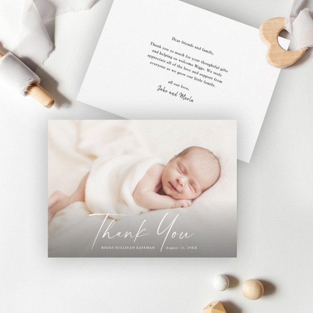Modern Script Foto Baby Tack Kort (Skapare uppladdad)
