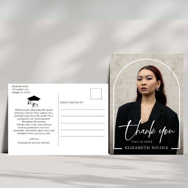 Modern Script Foto Båge Examens Tack Kort (Skapare uppladdad)