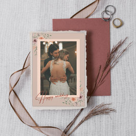 Modern Script Foto Bröllop Blommig Tacksamhetskort Tack Kort