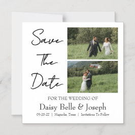 Modern Script Foto Bröllop Save The Date Magnetisk Inbjudningskort