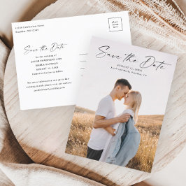 Modern Script Foto Bröllop Spara Datum Meddelande Vykort