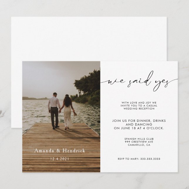 Modern Script Foto Bröllosmottagning Endast  Inbjudningar (Fram/baksida)