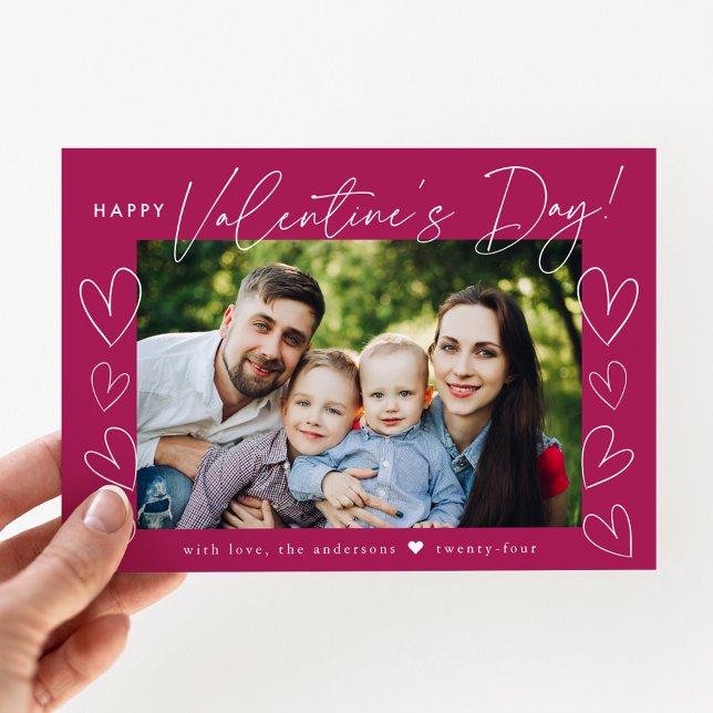 Modern Script Fuchsia Valentine Day Photo Julkort (Skapare uppladdad)