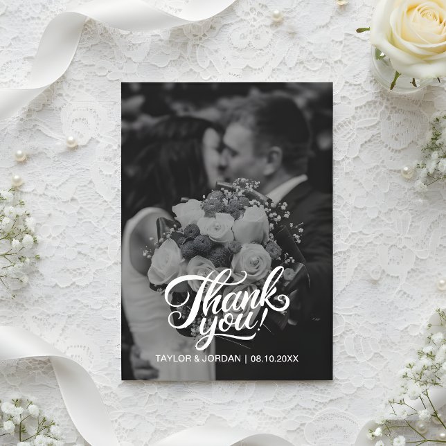 Modern Script Full Photo Wedding Custom Thank You  Tack Kort (Skapare uppladdad)