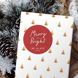 Modern Script Glad och Ljusa Snöflingor Jul Runt Klistermärke