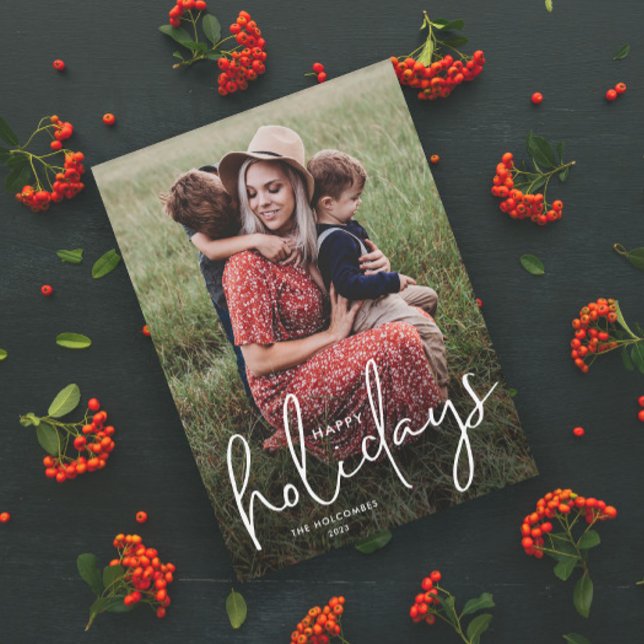 Modern Script God Jul Enkel Foto Magnetisk (Modern Script Happy Holidays Photo Holiday Magnetic Card with Handwritten Typographic Overlay.)