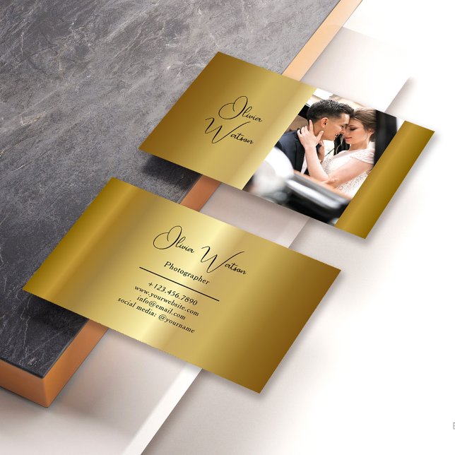 Modern Script Gold Professionell Fotograf Visitkort (Skapare uppladdad)