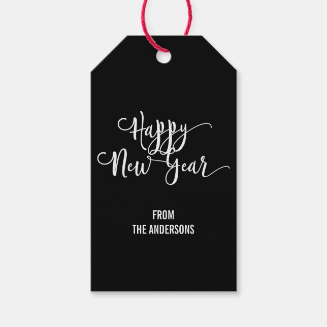 Modern Script Gott nytt år Gift-Märkre Presentetikett (Framsidan)