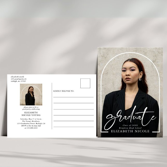 Modern Script Graduate Foto Arch Examen Festlighet Vykort (Skapare uppladdad)