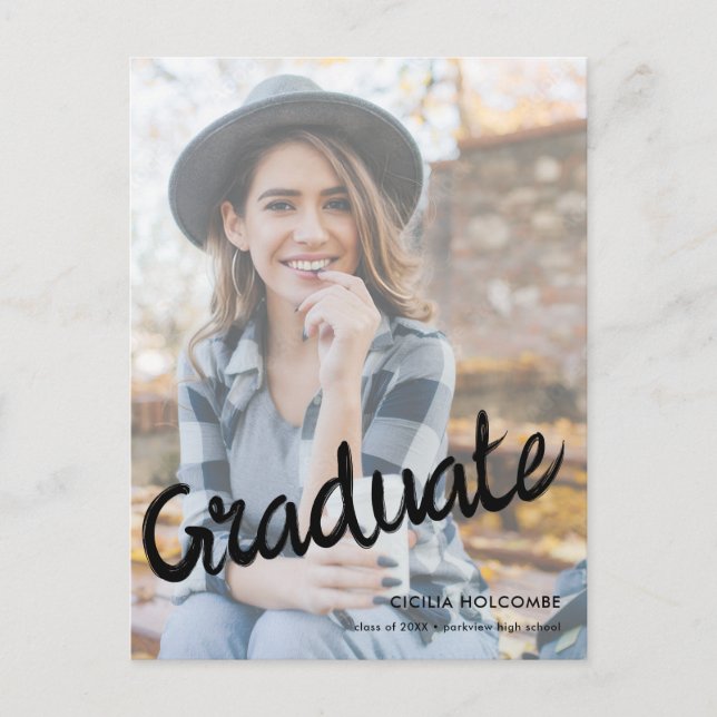 Modern Script Graduate Simple Photo Graduation  Vykort (Framsida)