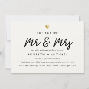 Modern Script Guld Future Mr och Mrs Förlovning Inbjudningar