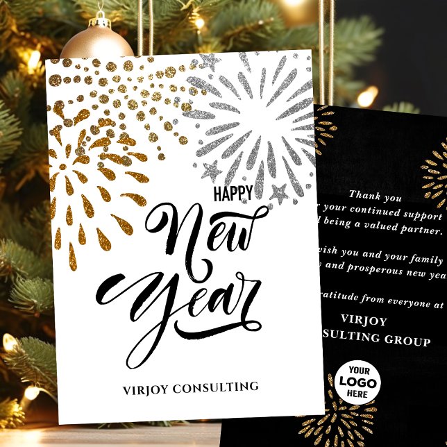 Modern Script Guld Glitter Fireworks Corporation Julkort (Skapare uppladdad)