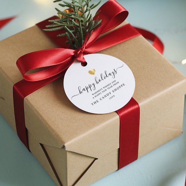 Modern Script Guld Heart Lycklig Helgdag Business Gåvor Etiketter (Skapare uppladdad)