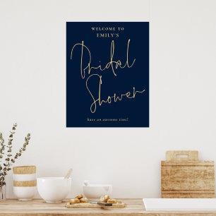 Modern Script Guld Navy Välkommen till Bröllopsfes Poster