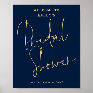 Modern Script Guld Navy Välkommen till Bröllopsfes Poster