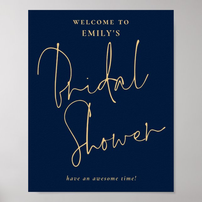 Modern Script Guld Navy Välkommen till Bröllopsfes Poster (Framsidan)