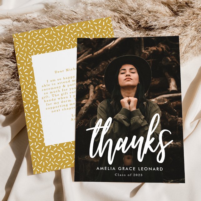 Modern Script Guld Photo Studenten Tack Kort (Skapare uppladdad)