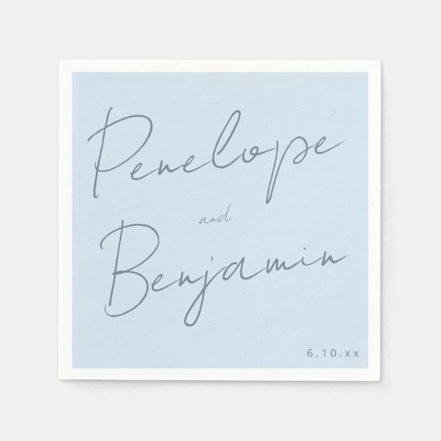 Modern Script Handwriting Soft Blue Classy Wedding Pappersservett (Framsidan)
