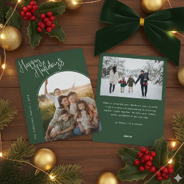 Modern Script Happy Holidays | Add 2 Photo Ho Julkort