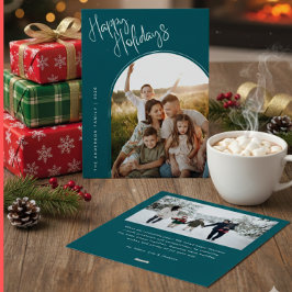 Modern Script Happy Holidays | Add 2 Photo Ho Julkort