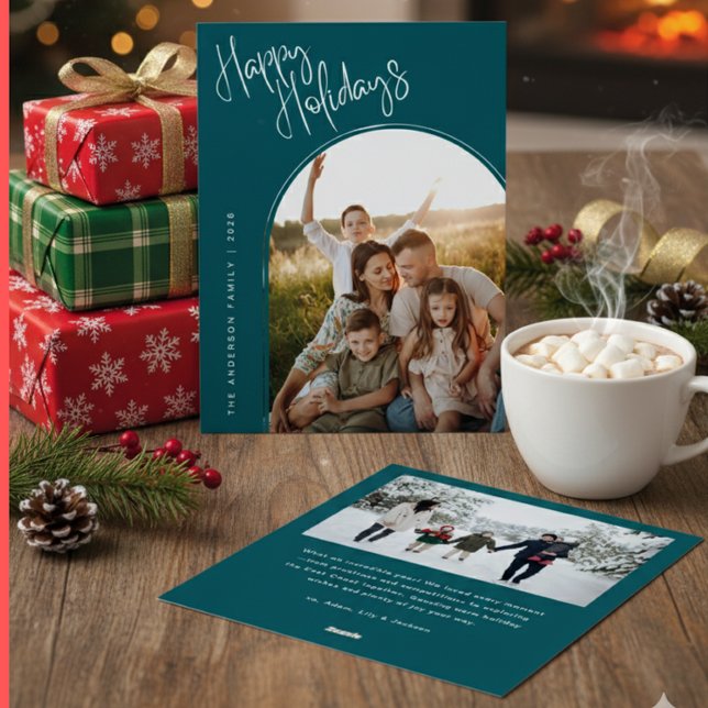 Modern Script Happy Holidays | Add 2 Photo Ho Julkort (Skapare uppladdad)