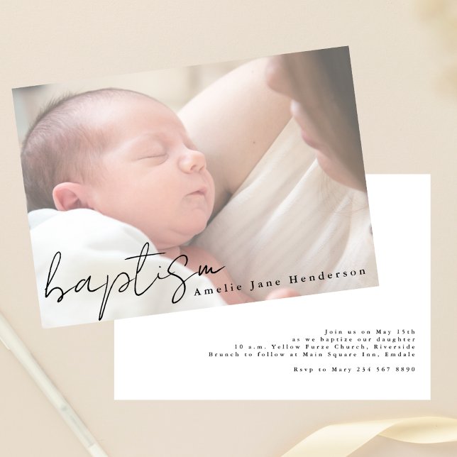 Modern Script Hazy Photo Elegant Baptism Inbjudningar (Skapare uppladdad)