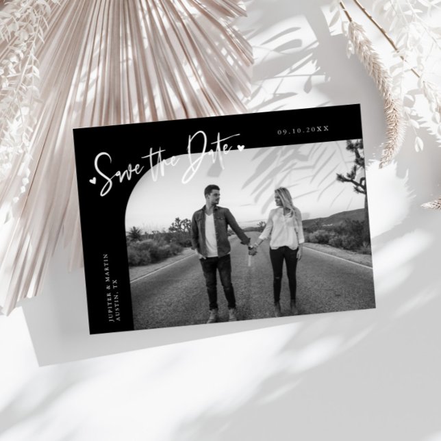 Modern Script Heart Black Curved Frame Photo Spara Datumet (Skapare uppladdad)