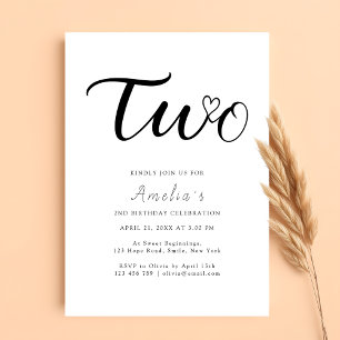 Modern Script Heart Boho Enkel 2-årsdag Inbjudningar