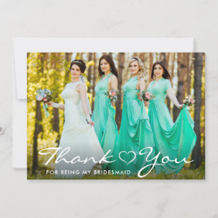 Modern Script Heart Brudtärna Foto Tack Kort