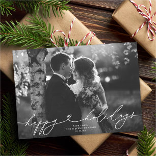 Modern Script Heart Glad helg One Photo Julkort