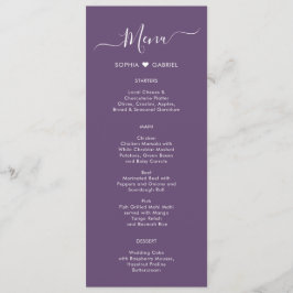 Modern Script Heart Mauve Lila Bröllop Menu Card Meny