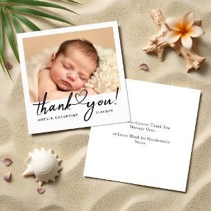 Modern Script Heart Mini Baptism - tackkort Anteckningskort