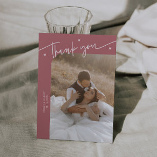 Modern Script Heart Pink Bröllop Tack Kort