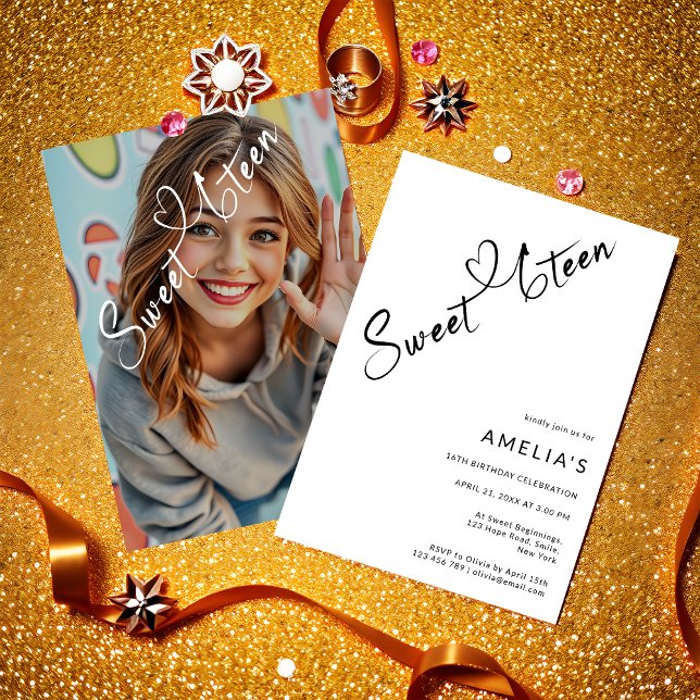 Modern Script Heart-Sweet sixteen 16:e födelsedage Inbjudningar (Skapare uppladdad)