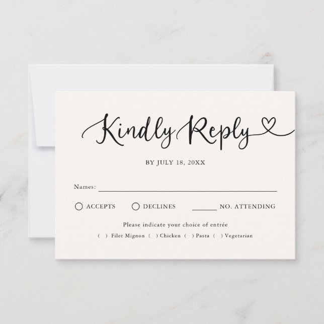 Modern Script Heart Traditionell Bröllops-RSVP OSA Kort (Framsida)