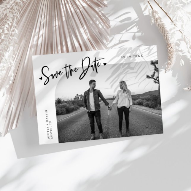 Modern Script Heart White Curved Frame Photo Spara Datumet (Skapare uppladdad)