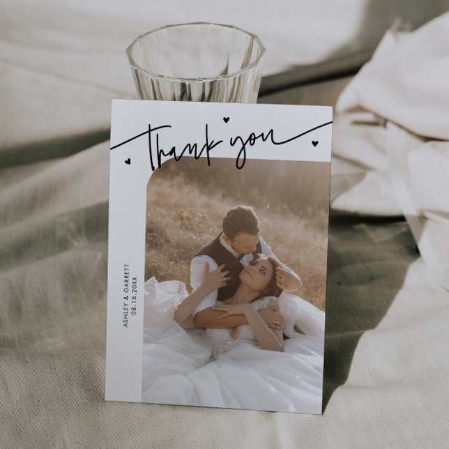 Modern Script Heart White Wedding  Tack Kort (Skapare uppladdad)