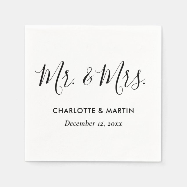 Modern script herr och fru bröllop pappersservett (Framsidan)