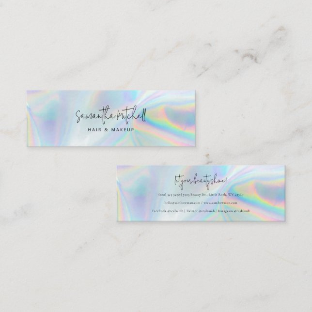 Modern Script Iridescent Salon Makeup Mini Visitkort (Fram/baksida)