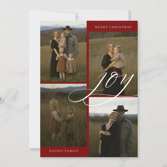 Modern Script Joy 4 Photo Christmas Julkort (Framsida)