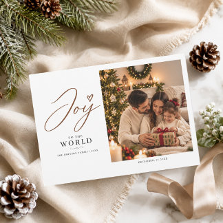 Modern Script Joy To The World Jul Foto Julkort