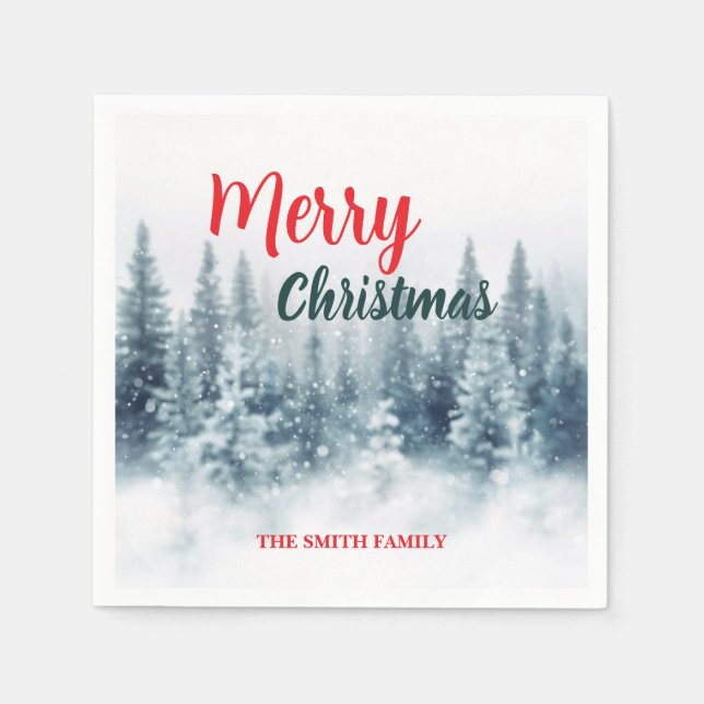 Modern Script Jul Xmas vinter tallträds för Pappersservett (Framsidan)