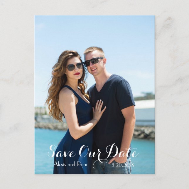 Modern script kalligrafi Spara datum Foto Meddelande Vykort (Framsida)