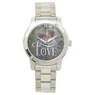 Modern Script Kärlek Anpassad Förlovade Par Foto Armbandsur
